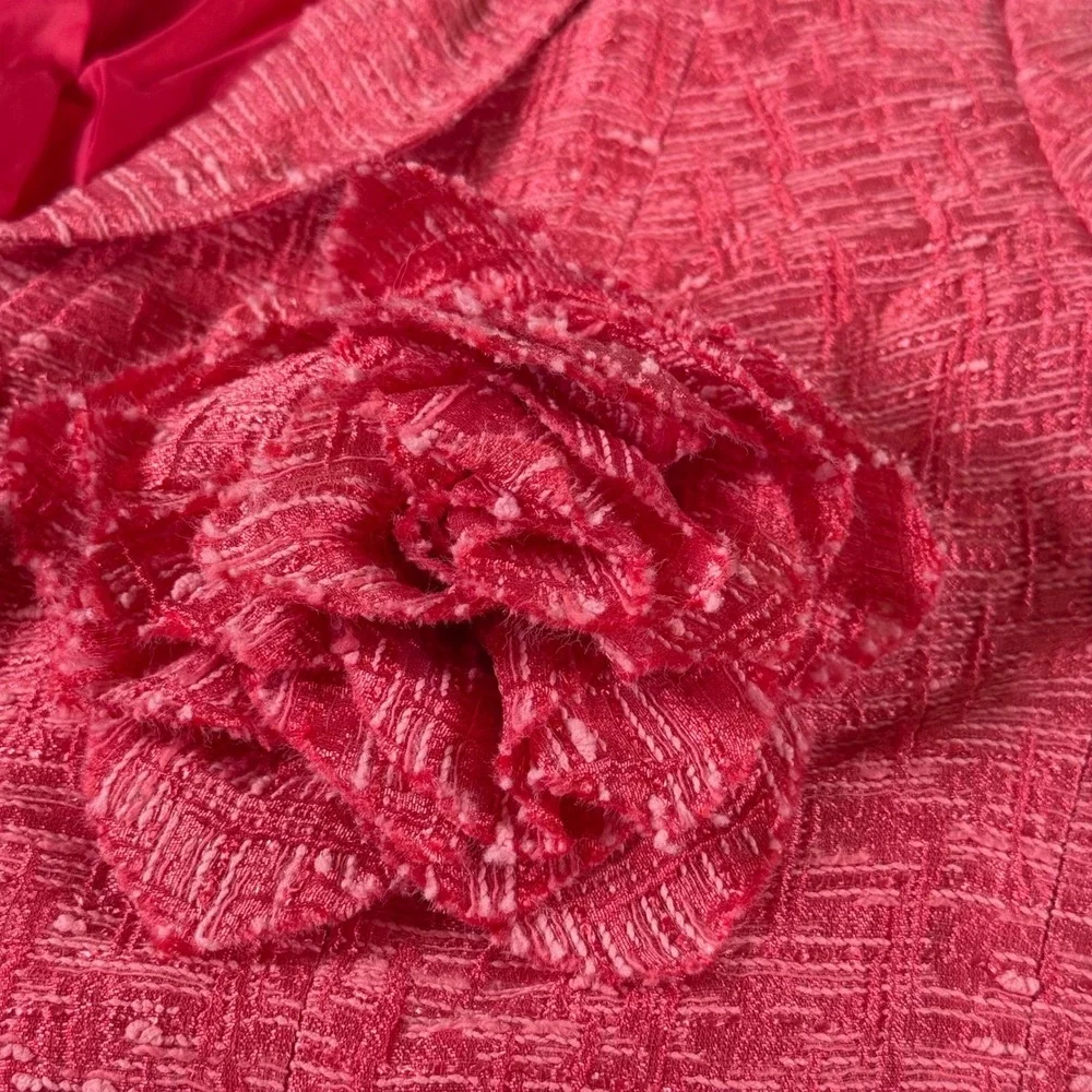 Lafayette 148 New York Pink Tweed Blazer Jacket with Rosette Detail Womens Sz 6